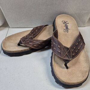 Journeys Men's 13 Tan and Brown Leather Flip-Flops - NWOT